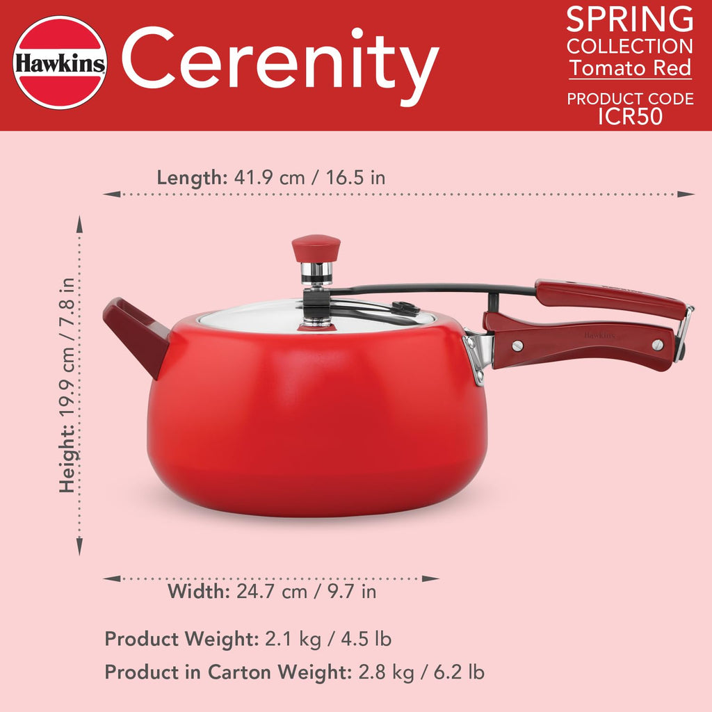 Hawkins 5 Litre Ceramic Coated Cerenity Pressure Cooker | Induction & Gas | for Cooking Rice, Dal & Curries | 5 Year Guarantee, ISI Certified |..