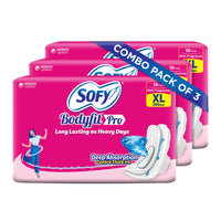 Sofy Bodyfit Pro Sanitary Pads (XL Size - 290 mm) 54 pads - Deep Absorption & fragrance, Centre Thick Fit, Soft on skin with comfy dry top sheet, with disposable wrap, (3 * 18 Pads),Pack Of 3