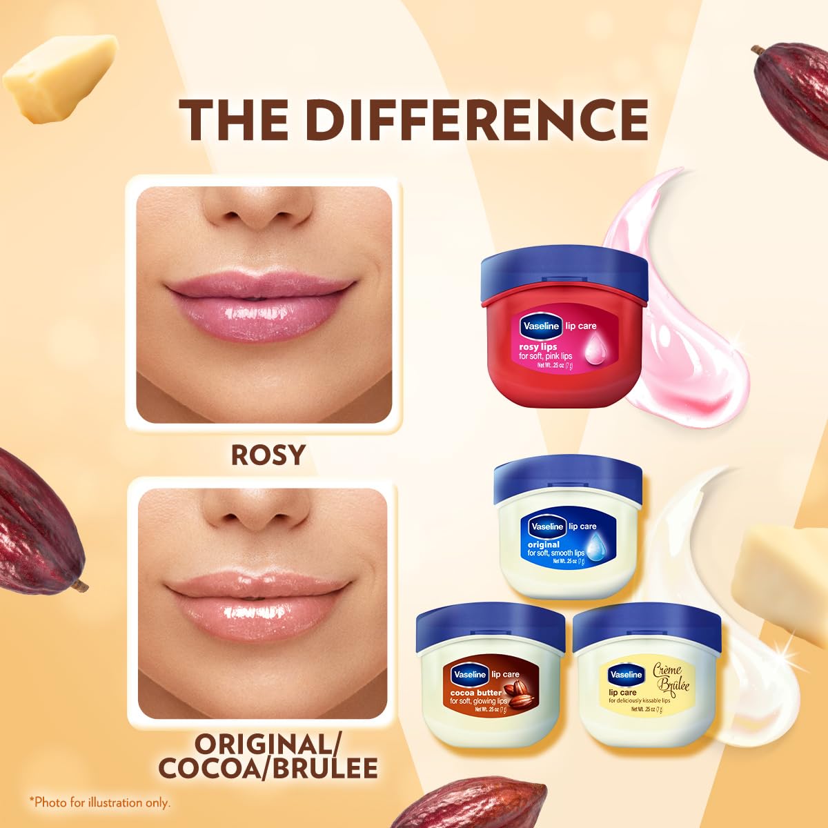 Vaseline Lip Therapy Cocoa Butter | Nourishing Balm for Soft & Glowing Finish | 72Hr Moisturization | Cocoa Butter Fragrance | 7g