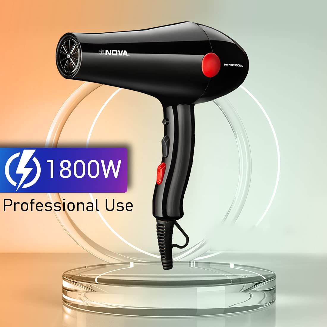 Nova NHP 8215 1800 Watts Professional Hair Dryer for Women (Black/RED)