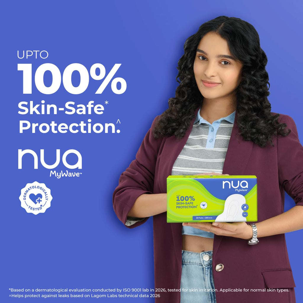 Nua MyWave XL Sanitary Pads for Women | Heavy Flow Period Pads | Super Soft, Rash-Free, Leak-Proof | Super Absorbent | Pack of 28 |