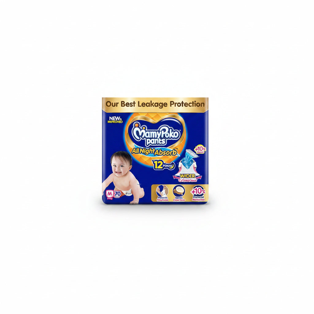 New Mamypoko Pants Premium All Night Absorb| Pant Style Baby Diapers Medium Size(M), 70 Count, Ideal for 7-12Kgs|1 Diaper= Upto All Night Absorption now...
