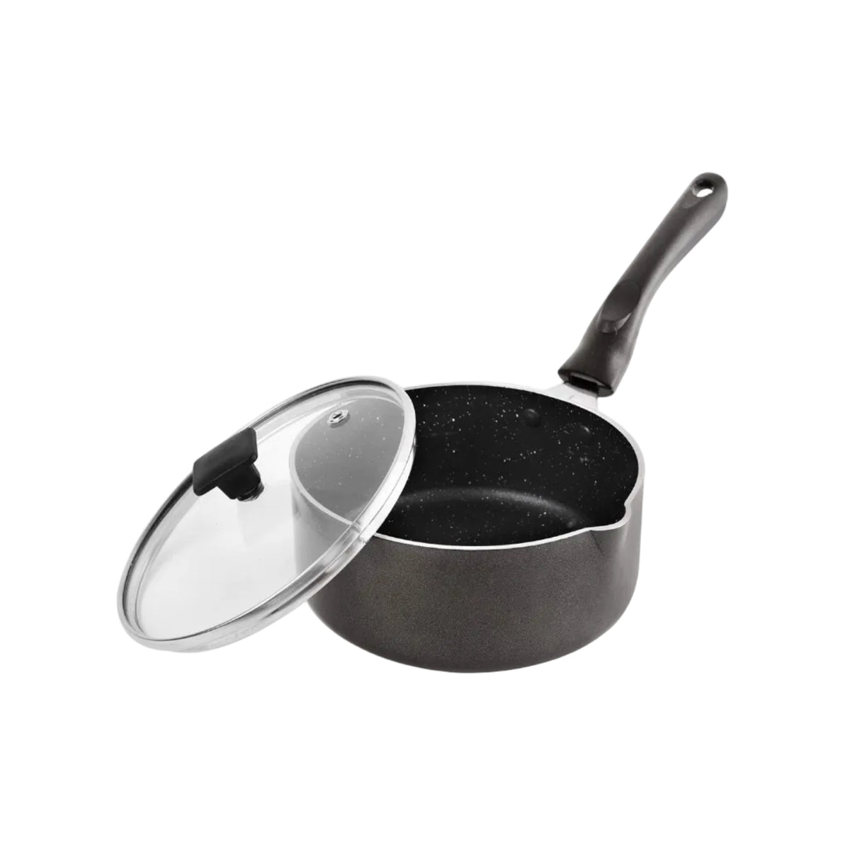 CELLO Aluminium Non-Stick Sauce/Milk Pan with Glass Lid for Kitchen 1.5 Litre, Black | PFOA Free, Bakelite Handle, Gas Stove & Induction Compatible Milk Tea Sauce Boiling Water Pans Pots for Cooking