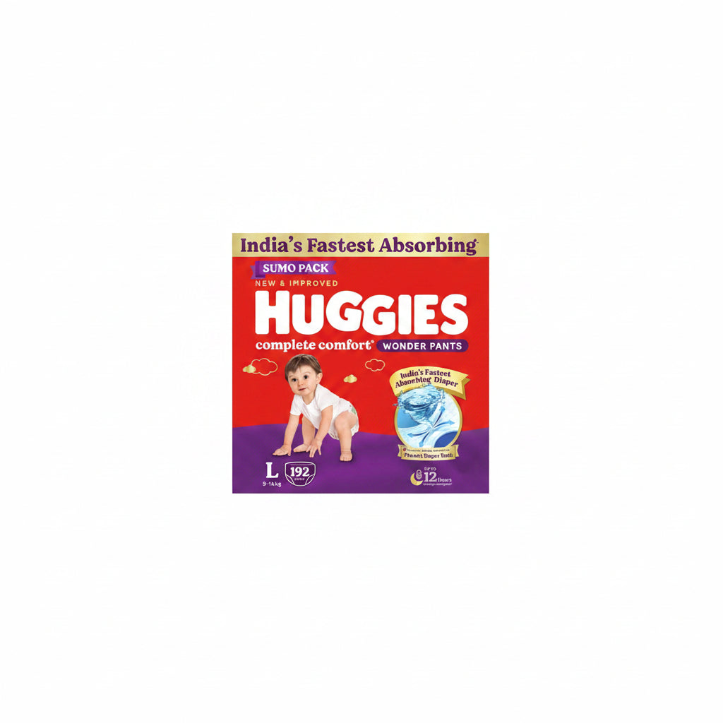 Huggies Complete Comfort Wonder Pants | Pant Style Baby Diapers Large Size (L), 192 Count | India's Fastest Absorbing Diaper, Prevents Diaper Rash,...