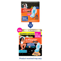 Whisper Choice Nights, 40 XXL Pads, Gives Up to 100% worry-free protection all night** with 4x back coverage