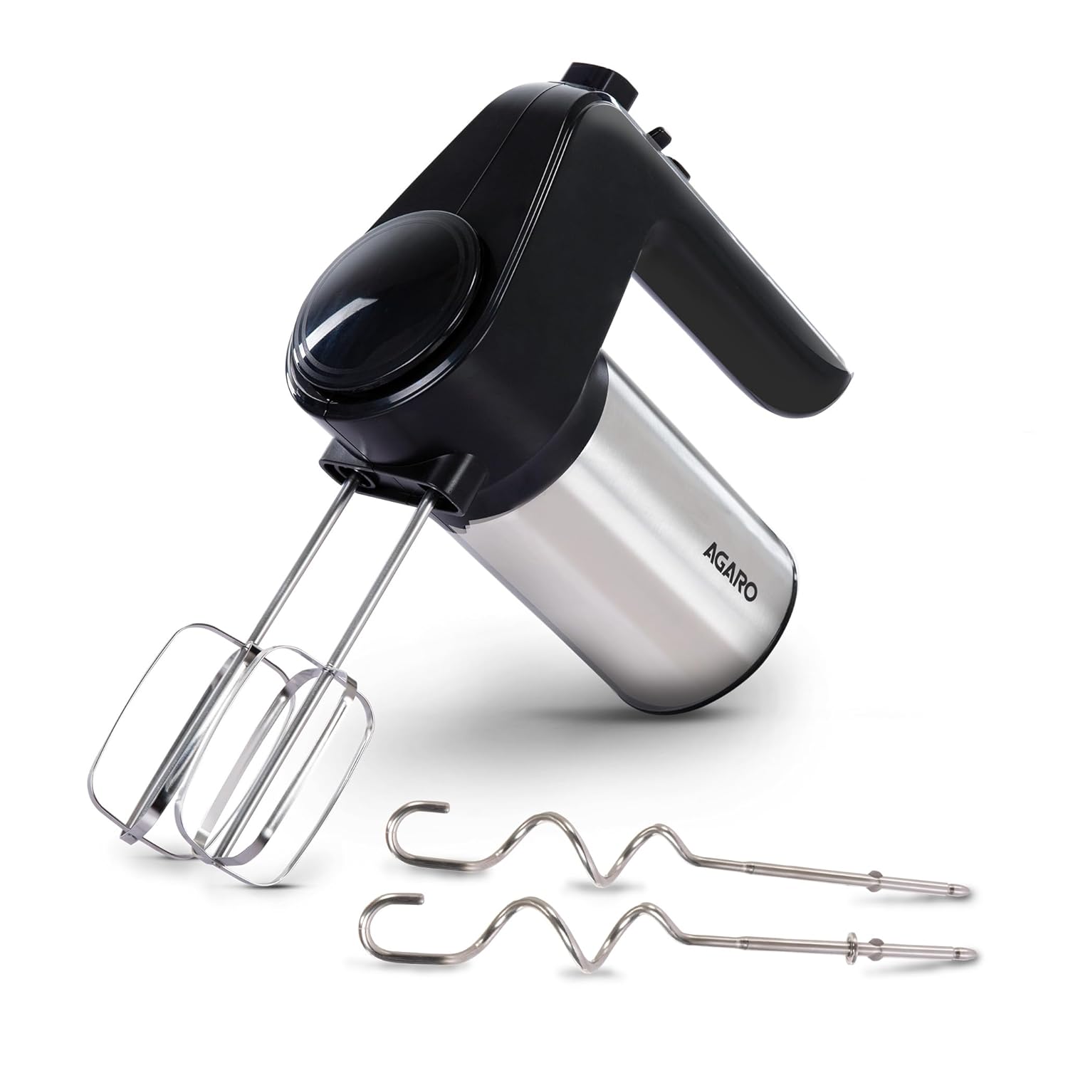 AGARO Elegant Hand Mixer, 300 Watts, Stainless Steel, 6 Interchangeable Speed Settings, Turbo Function, Interchangeable Beaters and Dough Hook Accessories for Mixing,