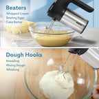 AGARO Elegant Hand Mixer, 300 Watts, Stainless Steel, 6 Interchangeable Speed Settings, Turbo Function, Interchangeable Beaters and Dough Hook Accessories for Mixing,