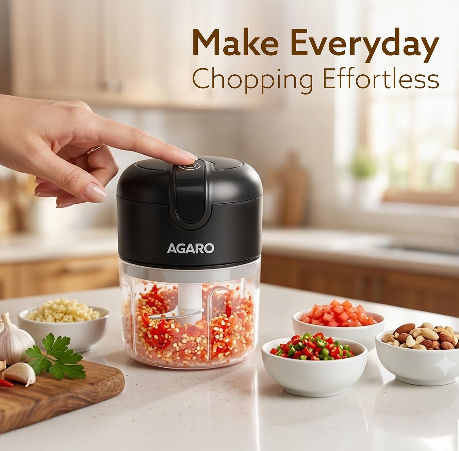AGARO Elite Rechargeable Mini Electric Chopper 250 Ml, Black