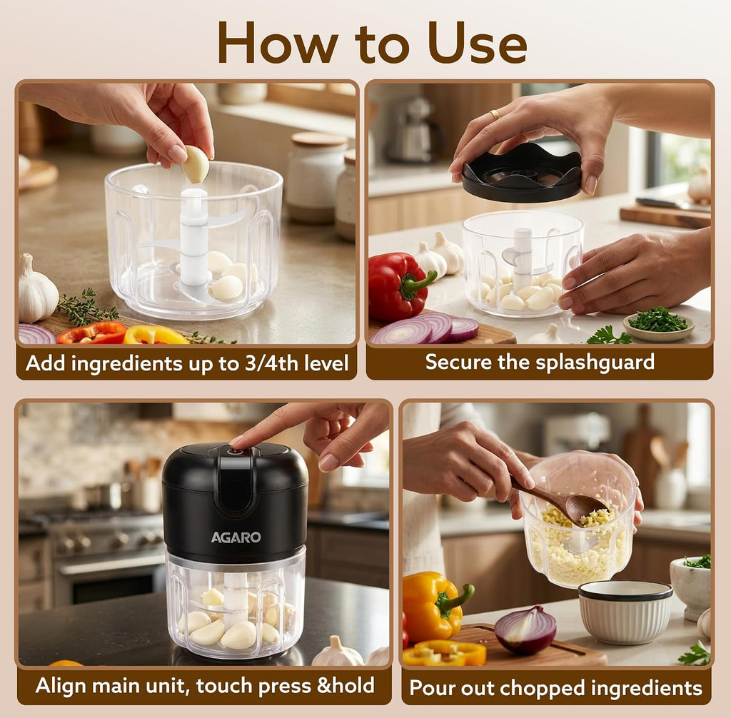 AGARO Elite Rechargeable Mini Electric Chopper 250 Ml, Black
