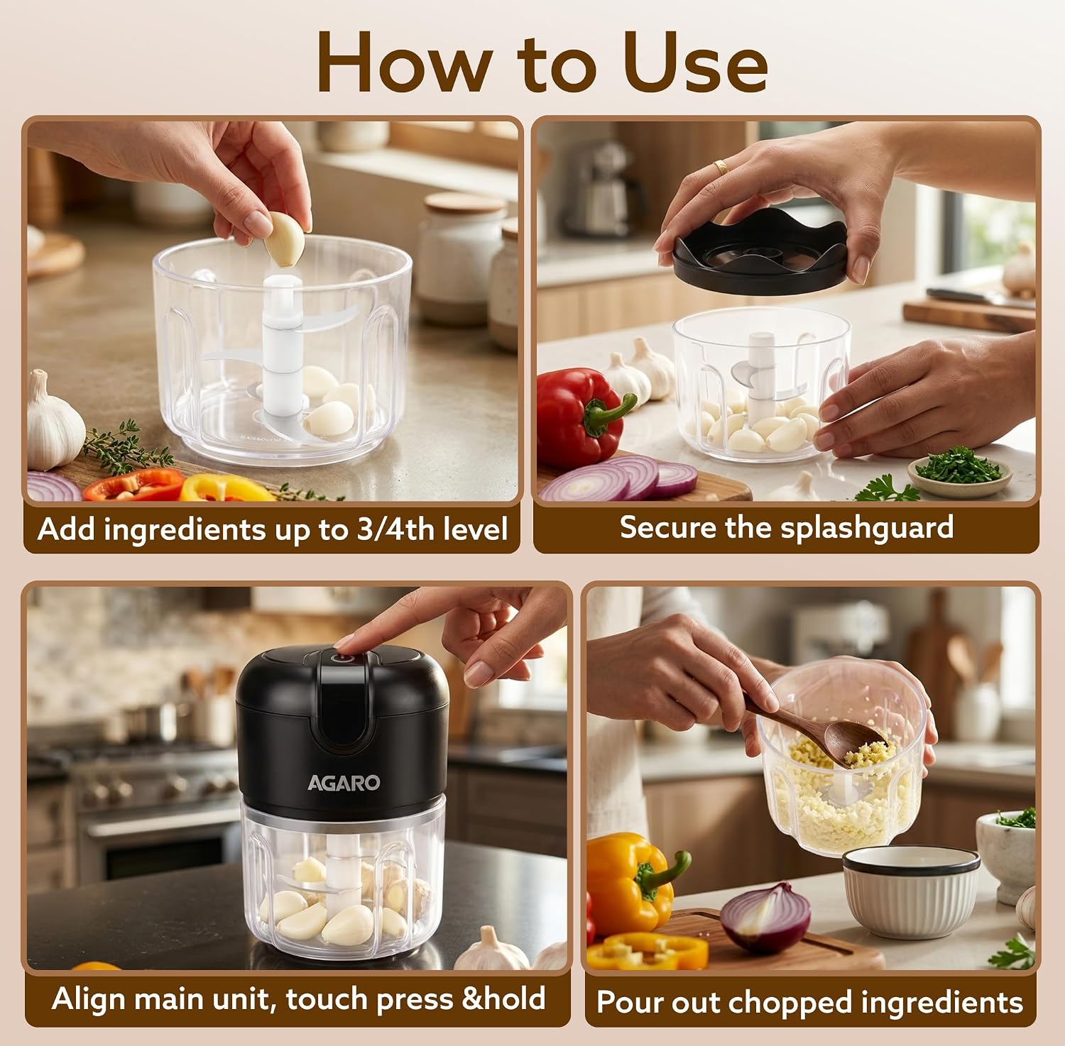 AGARO Elite Rechargeable Mini Electric Chopper 250 Ml, Black
