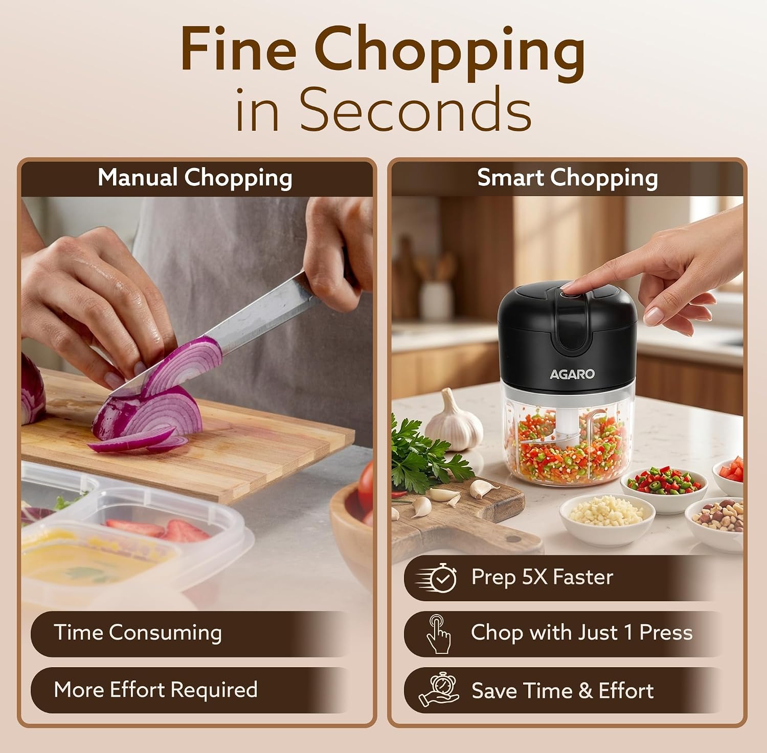 AGARO Elite Rechargeable Mini Electric Chopper 250 Ml, Black