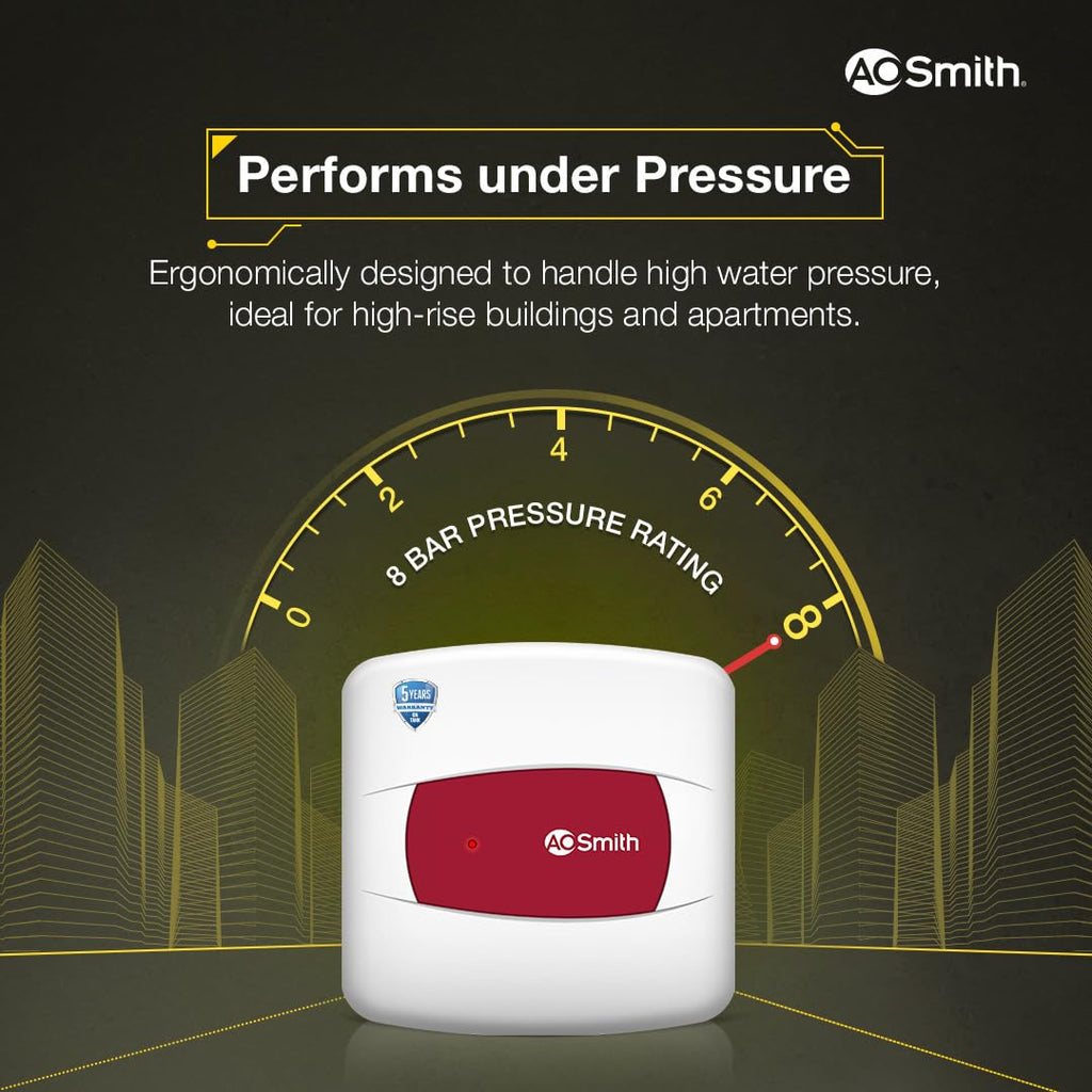 AO Smith Geyser 10 Litre 5 Star Rating (BEE) | Powerful 2KW Heating | Storage Water Heater With 2X Corrosion Resistant Blue Diamond Glass Tank | Warranty: 5 Yr Tank, 2 Yr Comprehensive | HSE-SHS-010