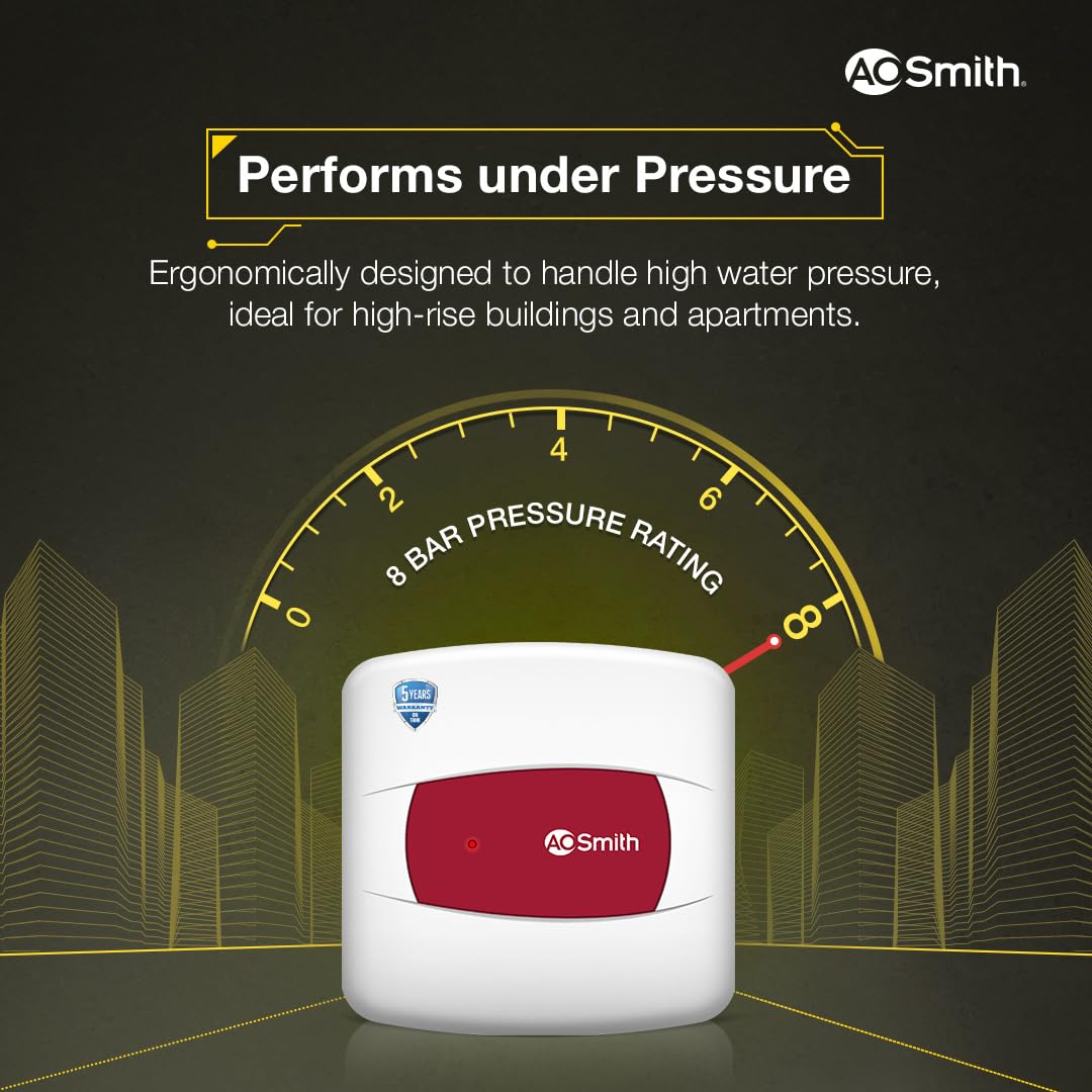AO Smith Geyser 10 Litre 5 Star Rating (BEE) | Powerful 2KW Heating | Storage Water Heater With 2X Corrosion Resistant Blue Diamond Glass Tank | Warranty: 5 Yr Tank, 2 Yr Comprehensive | HSE-SHS-010