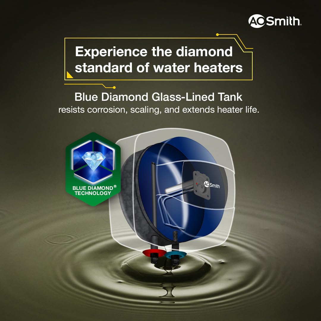 AO Smith Geyser 6 Litre 5 Star Rating (BEE) | Powerful 2KW Heating | Storage Water Heater With 2X Corrosion Resistant Blue Diamond Glass Tank | Warranty: 5 Yr Tank, 2 Yr Comprehensive | HSE-SHS-06
