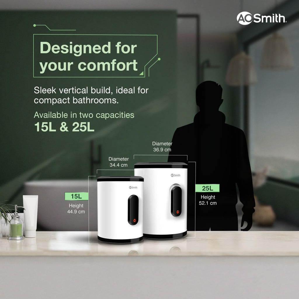 AO Smith Geyser VAS PLUS 15 Litre | 5 Star BEE Rating | Powerful 2KW Water Geyser for Bathroom | 2X Corrosion Resistant | Storage Water Heater | Warranty: 7Yr Tank, 3Yr Heating Element, 2Yr Overall