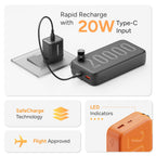 Ambrane 20000mAh Powerbank with in-Build Type C Cable, 22.5W Fast Charging, USB & Type C Output, Power Delivery, Quick Charge for iPhone, Android Mobile & Tablets, Earbuds, (Stylo N20, Green)