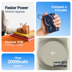 Ambrane 25W Qi2.2 Magsafe Wireless 20000mAh Powerbank, 35W Wired Charging, Fastest Qi2.2 Technology - Now Charge 40% in 30 mins wirelessly, Support Macbook Air Charging For iPhone (Orbit 20K,Titanium)