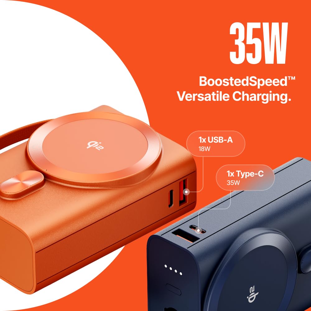 Ambrane 25W Qi2.2 Magsafe Wireless 20000mAh Powerbank, 35W Wired Charging, Fastest Qi2.2 Technology - Now Charge 40% in 30 mins wirelessly, Support Macbook Air Charging For iPhone (Orbit 20K,Titanium)