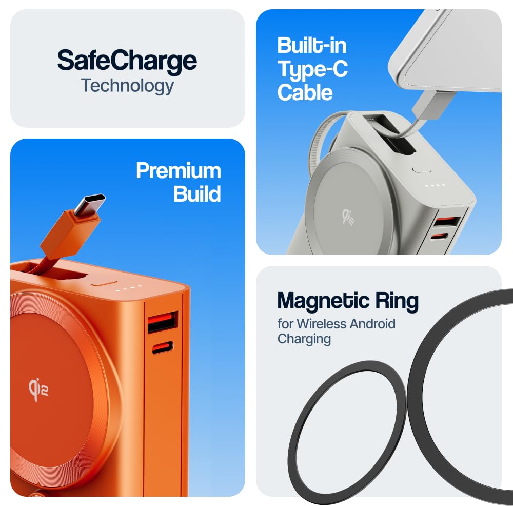 Ambrane 25W Qi2.2 Magsafe Wireless 20000mAh Powerbank, 35W Wired Charging, Fastest Qi2.2 Technology - Now Charge 40% in 30 mins wirelessly, Support Macbook Air Charging For iPhone (Orbit 20K,Titanium)