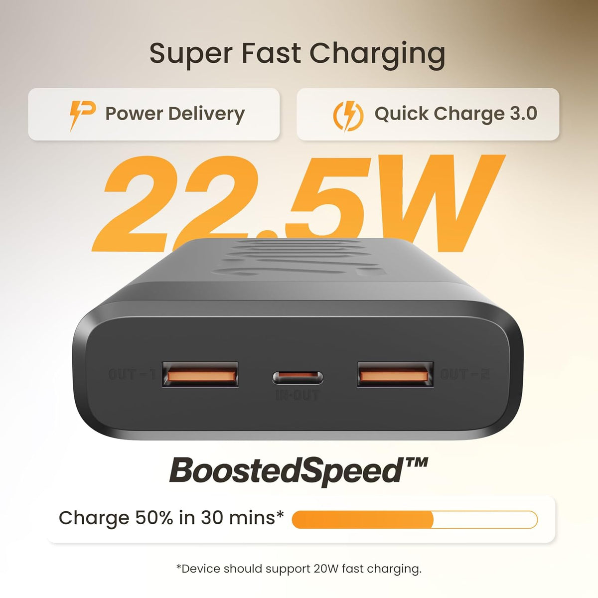 Ambrane 27000mAh Powerbank, 20 W Fast Charging, Triple Output (2 USB & 1 Type C), PD, Quick Charge for iPhone, Android & Other Devices, Made in India + Type C Cable (Stylo Pro 27K, Green)