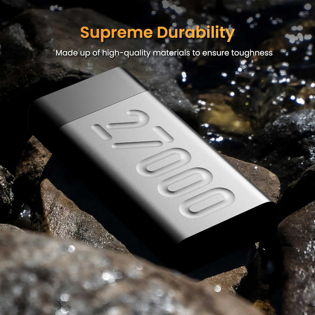 Ambrane 27000mAh Powerbank, 20W Fast Charging, Triple Output (2 USB & 1 Type C), PD, Quick Charge for iPhone, Android & Other Devices, Made in India + Type C Cable (Stylo Pro 27K, Black)