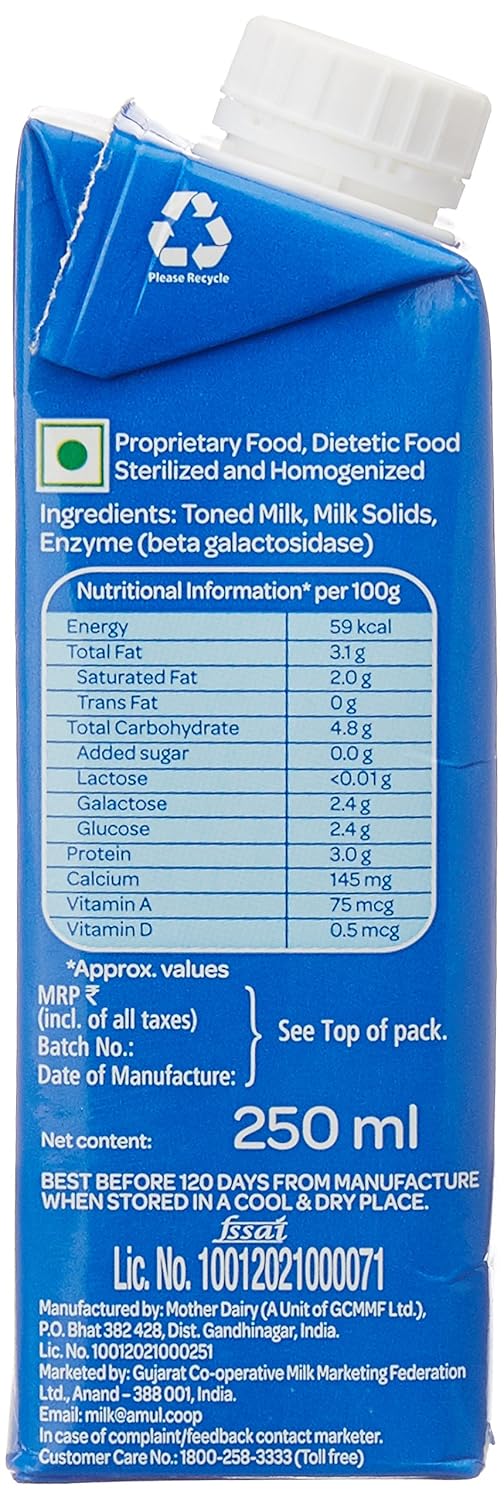 Amul Lactose Free Milk, 250 Ml
