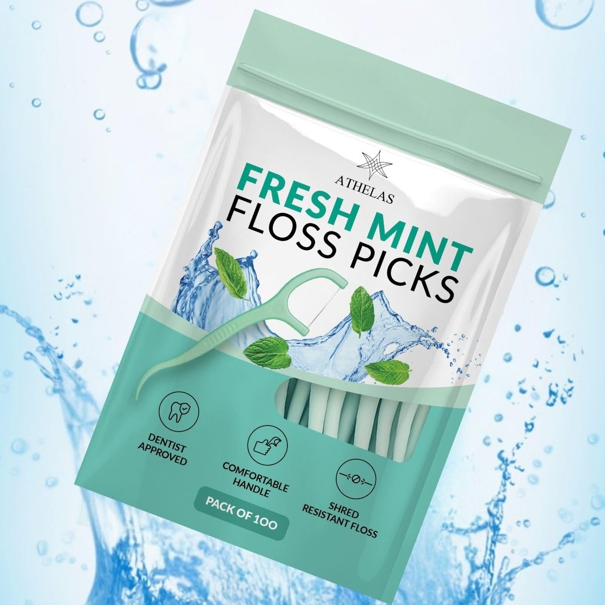 Athelas Pack of 100 Fresh Mint Dental Floss Picks