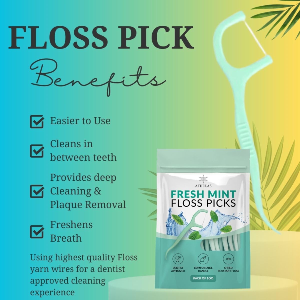 Athelas Pack of 100 Fresh Mint Dental Floss Picks