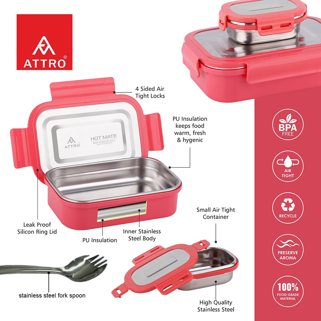 Attro Hotmate  Lunch Box 800 Ml - Pastel Peach
