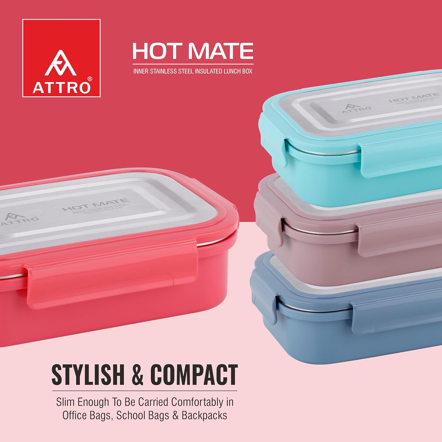 Attro Hotmate  Lunch Box 800 Ml - Pastel Peach