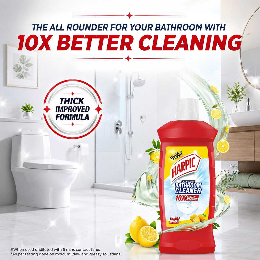 Harpic Disinfectant Bathroom Cleaner Liquid, Lemon - 1 L (Pack of 2) | India's # 1 Bathroom Cleaner