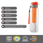 CELLO Infuse Water Bottle 800ml, Orange | Food Grade Unbreakable Detox Bottle with Infuser Chamber | Reusable Leakproof Lightweight Easy to Carry Fridge Pet Bottle For Home, Gym, Indoor & Outdoor