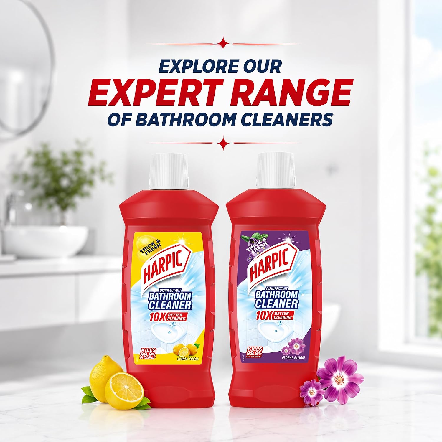 Harpic Disinfectant Bathroom Cleaner Liquid, Lemon - 1 L (Pack of 2) | India's # 1 Bathroom Cleaner