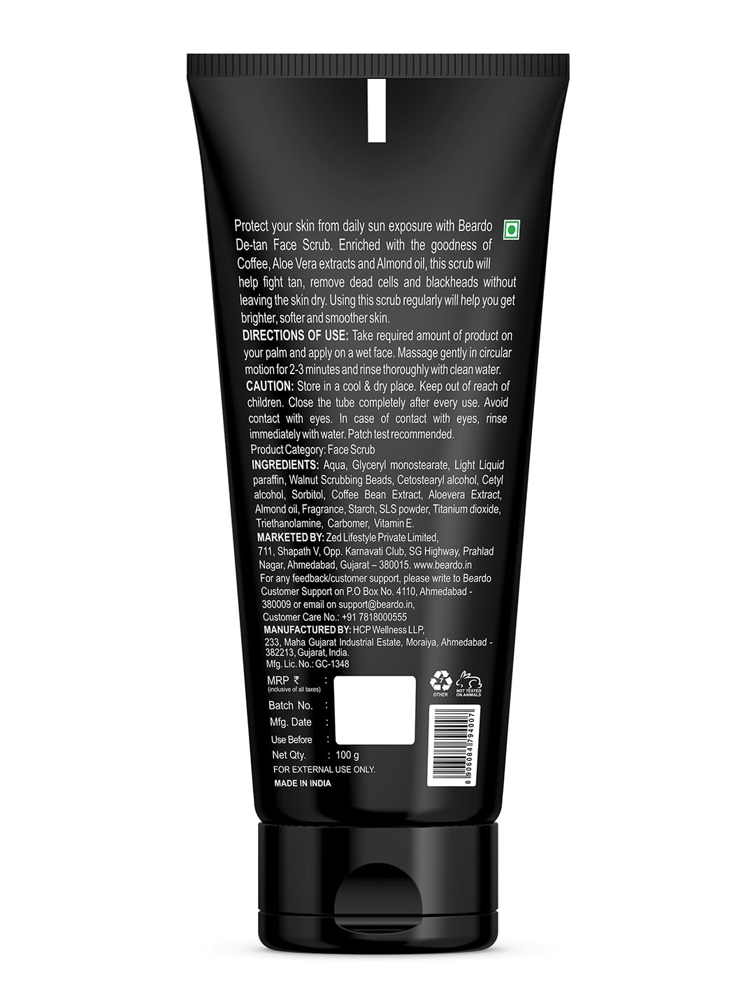 BEARDO De-Tan Face scrub for Men, 100g