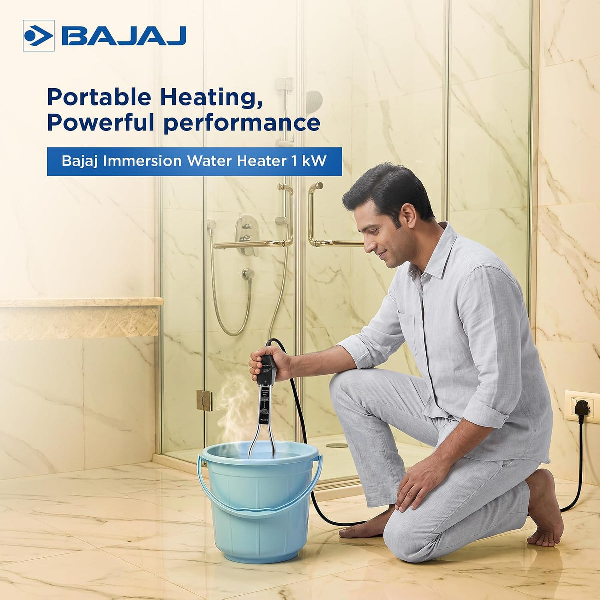 Bajaj 1000 W Immersion Water Heater Rod | Nickel-Plated Heating Element | 2 Year Warranty