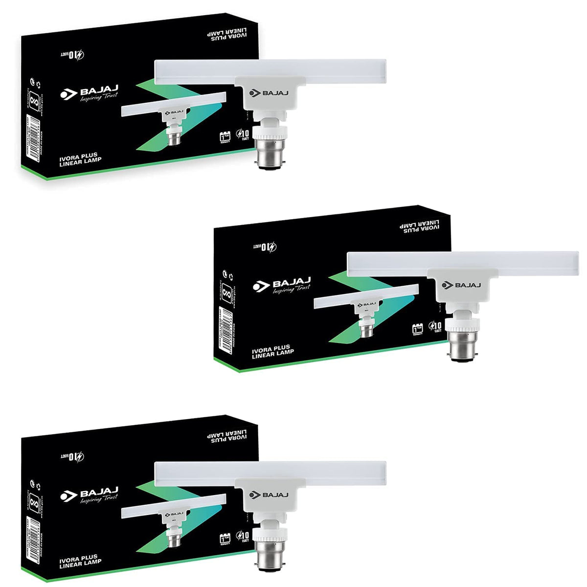 Bajaj 830427 B22 Ivora Plus Linear Cool Day LED Light (Pack of 3, White, 10W)