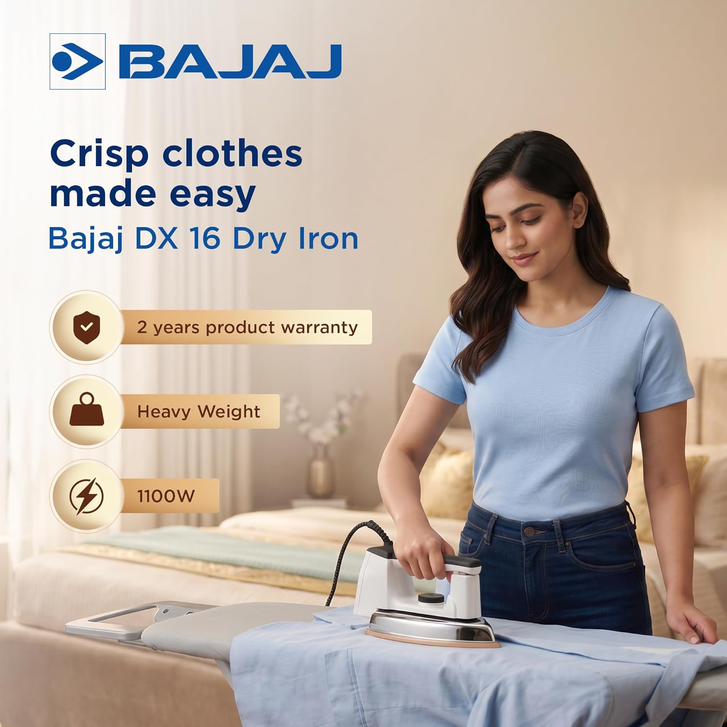 Bajaj DX 16 Heavy Weight Dry Iron | 1100 W Heavy Weight Dry Iron