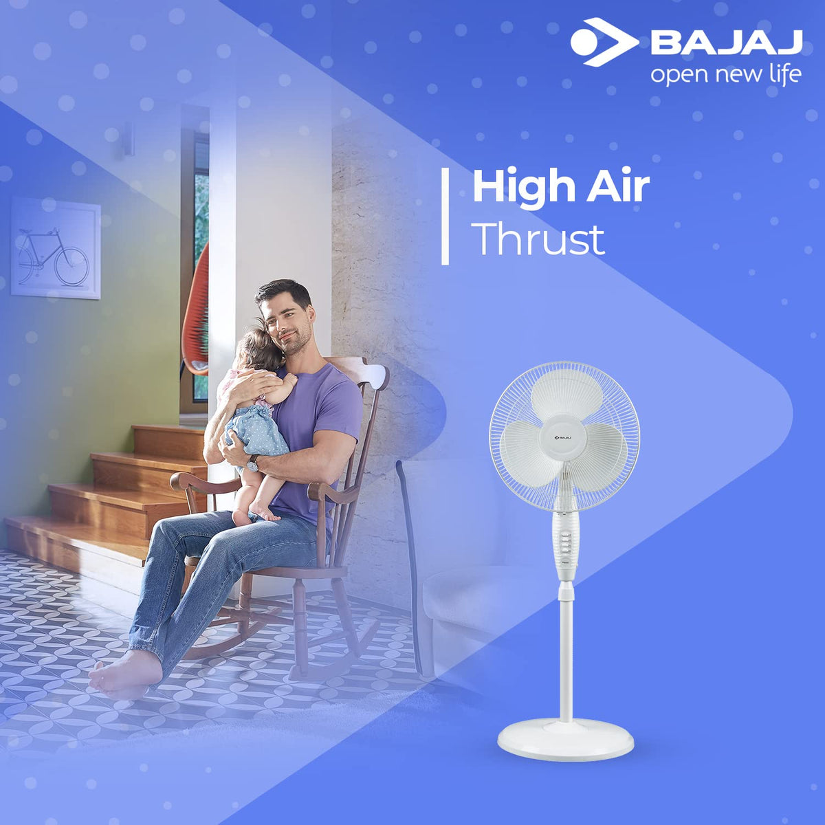 Bajaj Esteem 400 MM Oscillating Pedestal Fan For Home | Stand Fan With Tilt Mechanism | Voltage Protection | 100% Copper Motor | High Air Delivery | 3-Speed Control | 2 Yrs Warranty 【White】