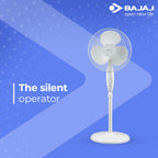Bajaj Esteem 400 MM Oscillating Pedestal Fan For Home | Stand Fan With Tilt Mechanism | Voltage Protection | 100% Copper Motor | High Air Delivery | 3-Speed Control | 2 Yrs Warranty 【White】