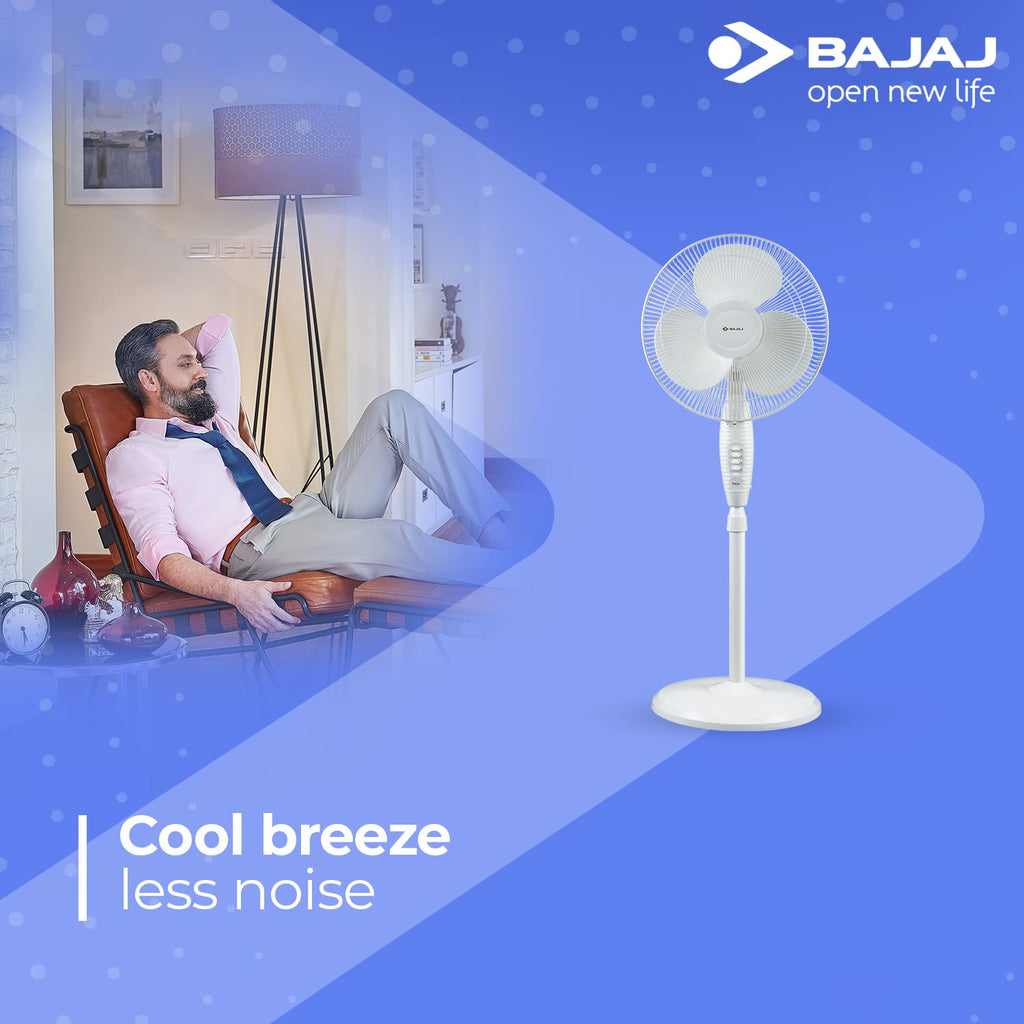 Bajaj Esteem 400 MM Oscillating Pedestal Fan For Home | Stand Fan With Tilt Mechanism | Voltage Protection | 100% Copper Motor | High Air Delivery | 3-Speed Control | 2 Yrs Warranty 【White】