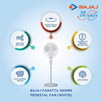 Bajaj Farrata Neo 500 MM Pedestal Fan For Home | High Air Delivery | High Speed | Overload Thermal Protector | 2 Yrs Warranty 【Grey】