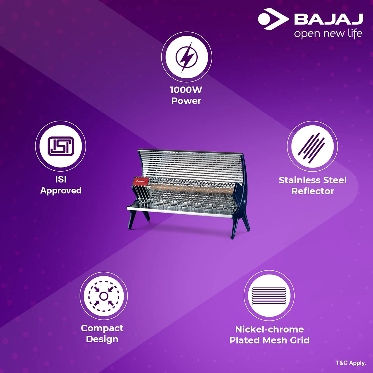 Bajaj Flashy 1000 Watts Radiant Room Heater (Steel)
