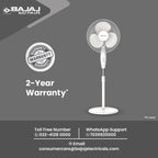 Bajaj Frore Neo 400 MM Oscillating Pedestal Fan For Home | Aerodynamically Balanced Blades | 100% Copper Motor | High Air Delivery | 3-Speed Control | Rust Free | 2 Yrs Warranty 【White】