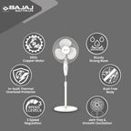 Bajaj Frore Neo 400 MM Oscillating Pedestal Fan For Home | Aerodynamically Balanced Blades | 100% Copper Motor | High Air Delivery | 3-Speed Control | Rust Free | 2 Yrs Warranty 【White】