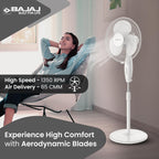 Bajaj Frore Neo 400 MM Oscillating Pedestal Fan For Home | Aerodynamically Balanced Blades | 100% Copper Motor | High Air Delivery | 3-Speed Control | Rust Free | 2 Yrs Warranty 【White】