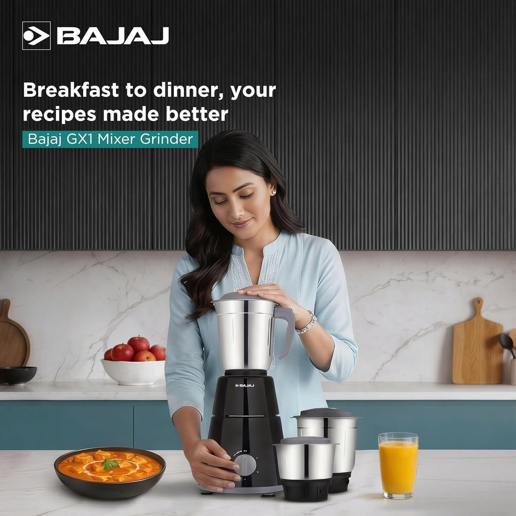 Bajaj GX-1 Mixer Grinder 500W 3 Stainless Steel Mixer Jars