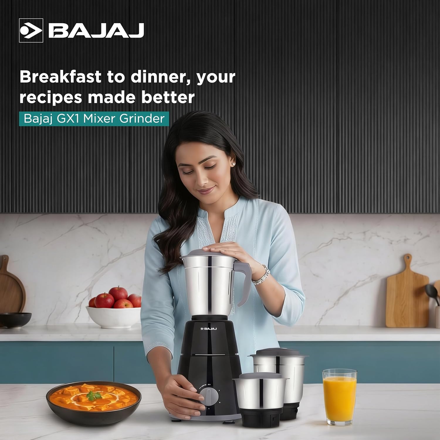 Bajaj GX-1 Mixer Grinder 500W 3 Stainless Steel Mixer Jars