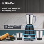 Bajaj GX-1 Mixer Grinder 500W 3 Stainless Steel Mixer Jars