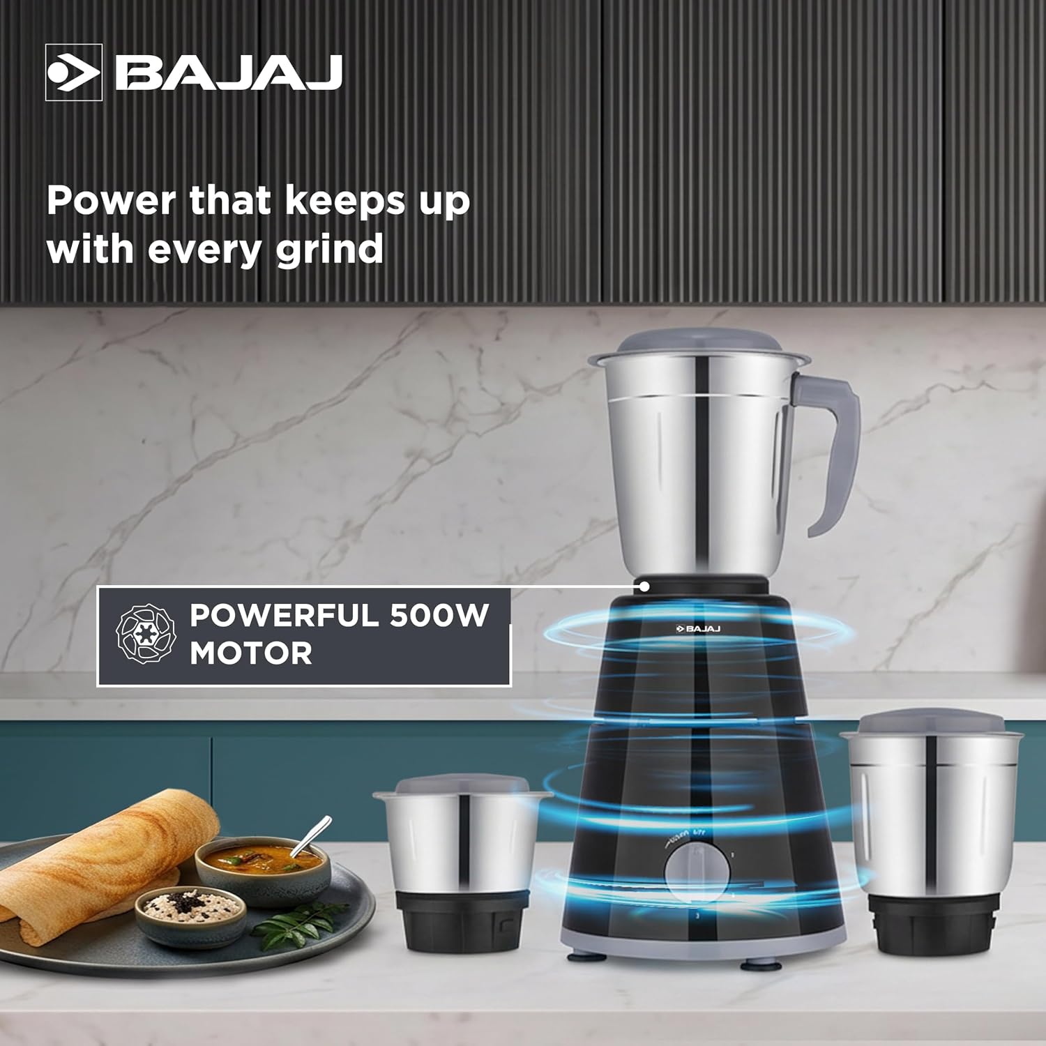 Bajaj GX-1 Mixer Grinder 500W 3 Stainless Steel Mixer Jars