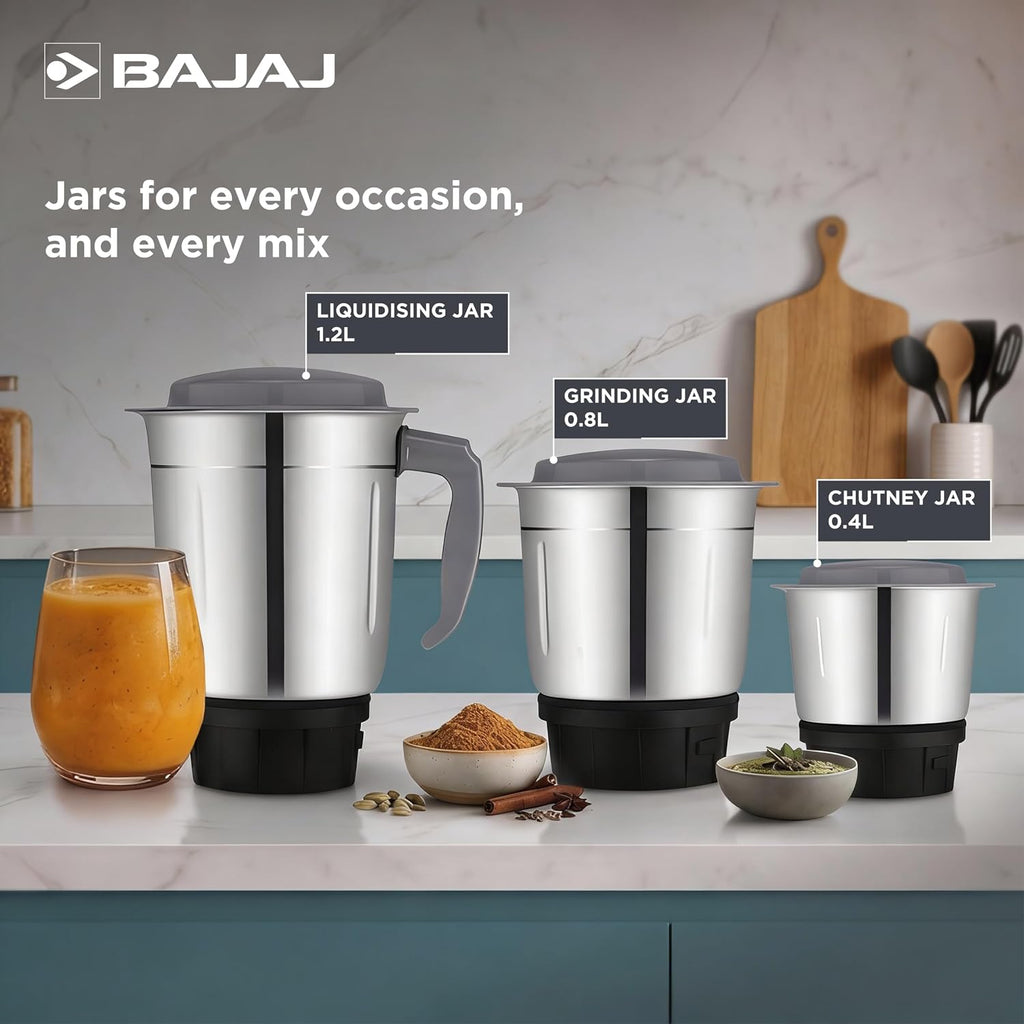 Bajaj GX-1 Mixer Grinder 500W 3 Stainless Steel Mixer Jars